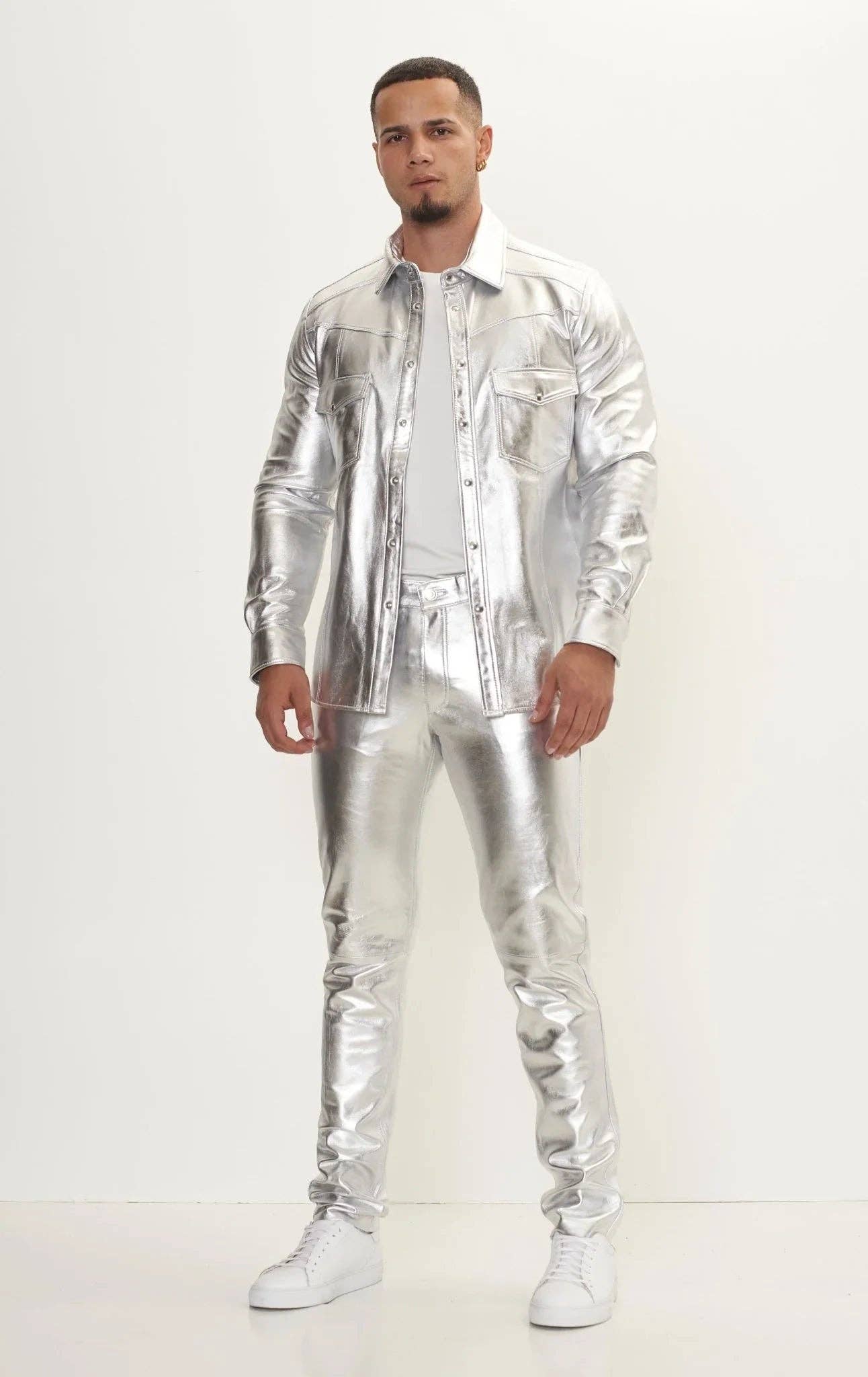 SILBER Herrenhemd aus echtem Lammleder — Silber für den Großhandel auf Faire3