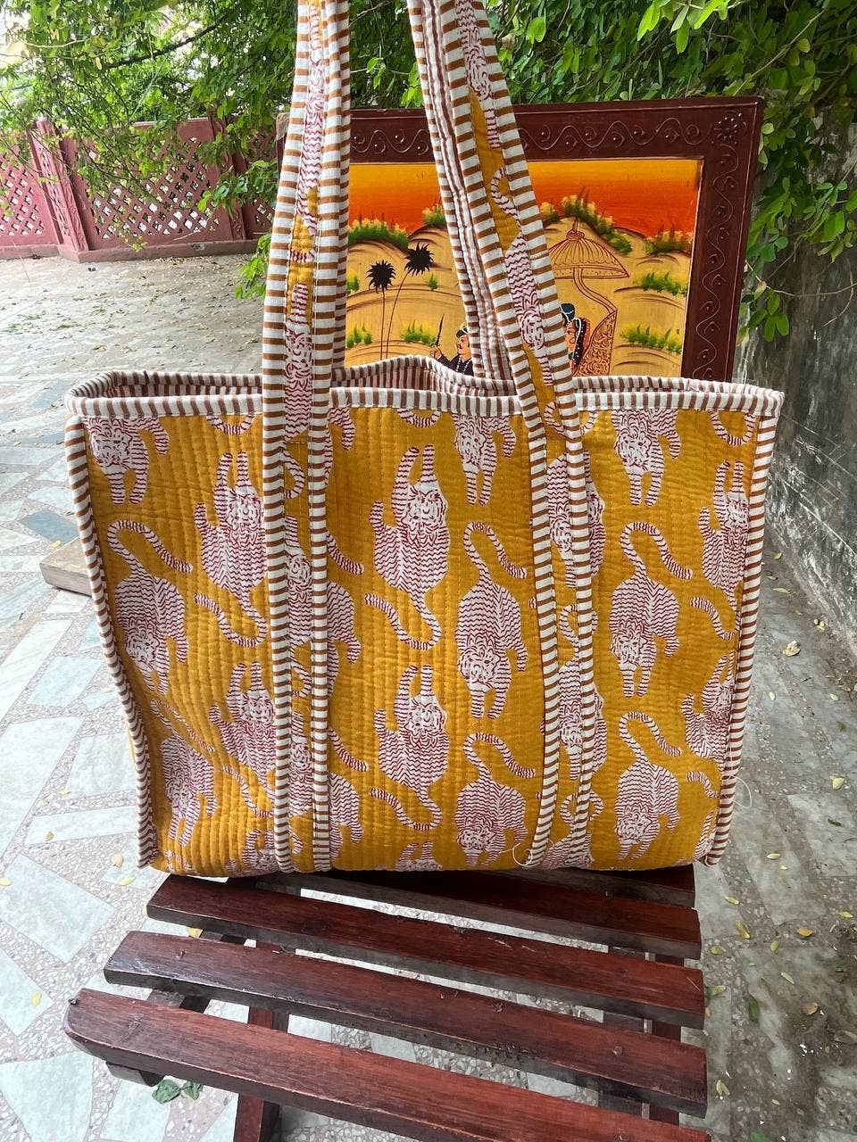 Bhawana Handicrafts - Wholesale Tote Bag - Women's - Travel Cotton Handmade Tiger Print Quilted Women Jhola Bags