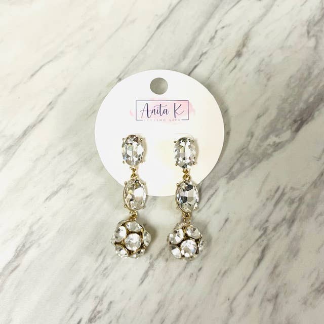 Two Oval Crystal with 16mm Crystal Ball Drop Earring for wholesale by Anita K By Blushing Pink