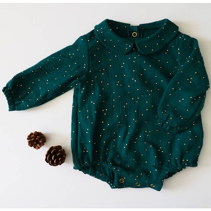 EMERALD GLITTER ROMPER for wholesale by Petit Martin