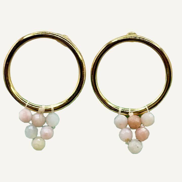 Woven picot stud earring with pink opal for wholesale by Silver Sparrow Jewelry