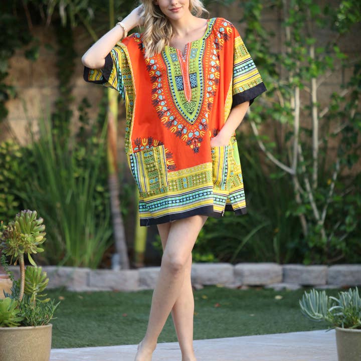 Ananda's Fashion - Wholesale Blouse - Women's - African Print Dashiki Short Caftan Beach Cover up1
