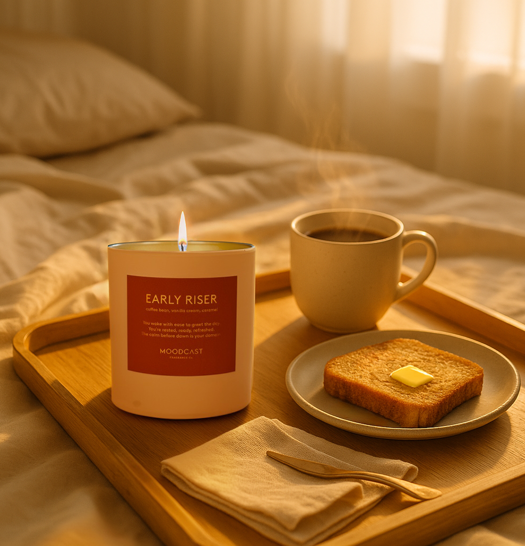 Moodcast Fragrance Co. - Wholesale Jar/Filled Candle - Coconut Wax Candle - Persona - Early Riser - 8 oz Glass Jar2