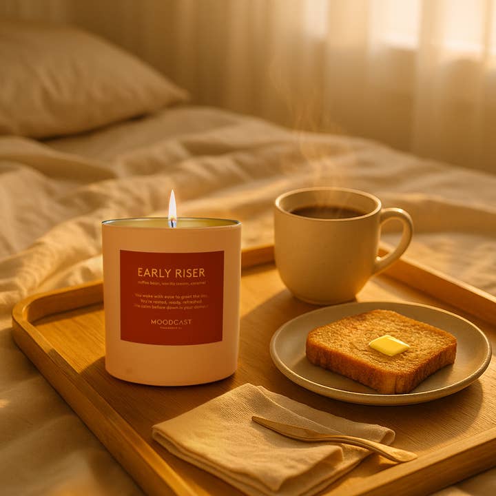 Moodcast Fragrance Co. - Wholesale Jar/Filled Candle - Coconut Wax Candle - Persona - Early Riser - 8 oz Glass Jar2