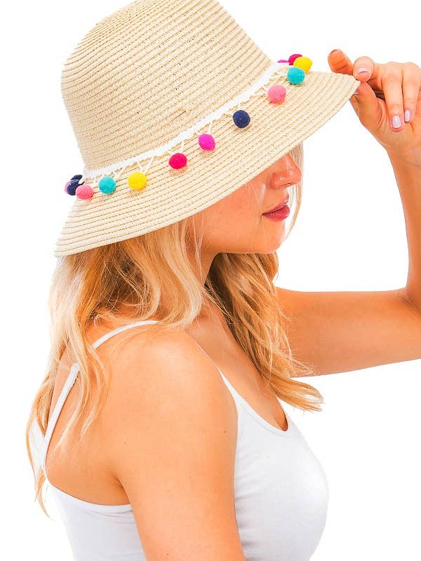 Fun Color Multi Pom Pom Sun  Bucket Hat for wholesale by Cap Zone