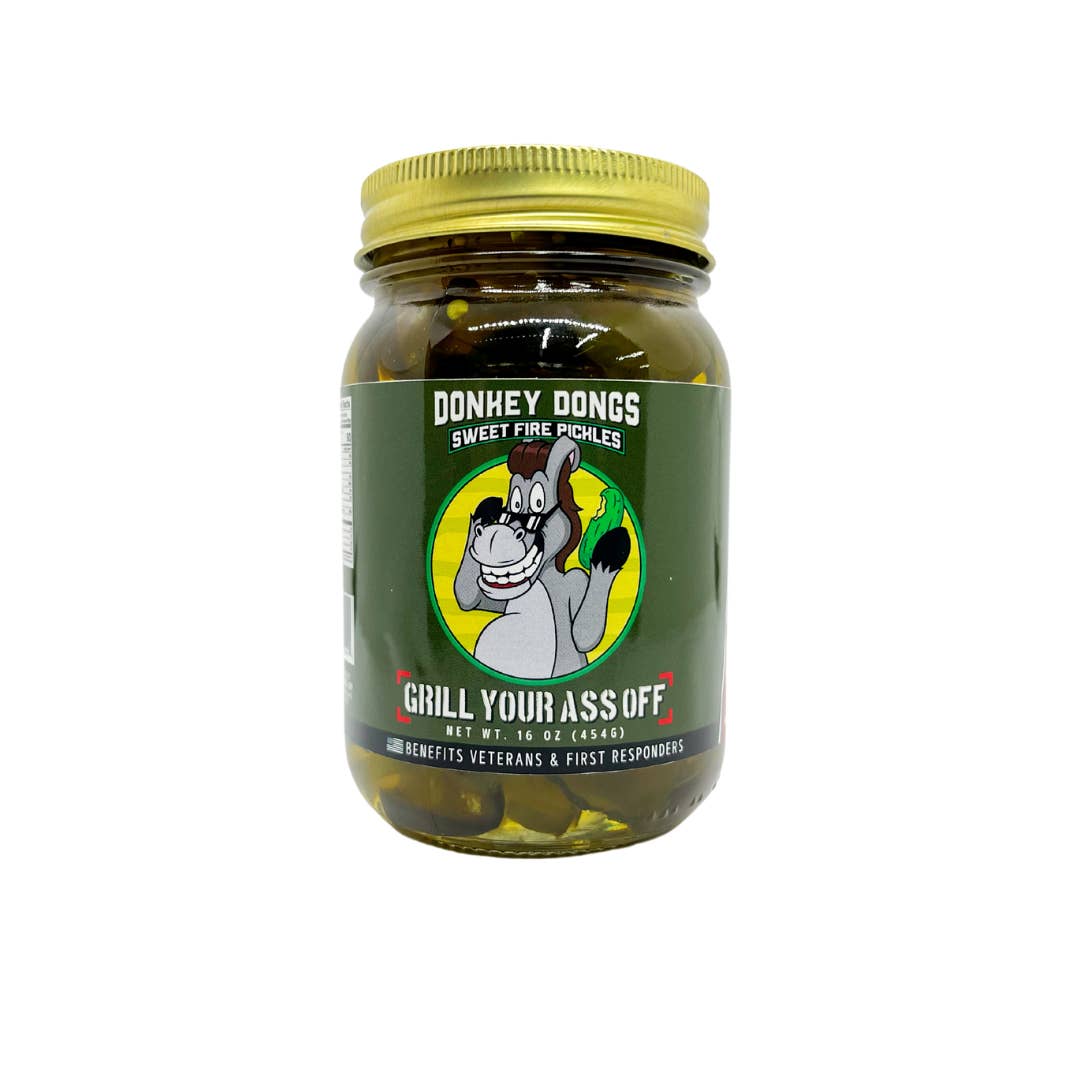 Grill Your Ass Off - Spices, Rubs, Seasonings, Sauces, Jerky - Wholesale Pickled vegetables - Donkey Dongs Sweet Fire Pickles - Spicy Pickle Chips
