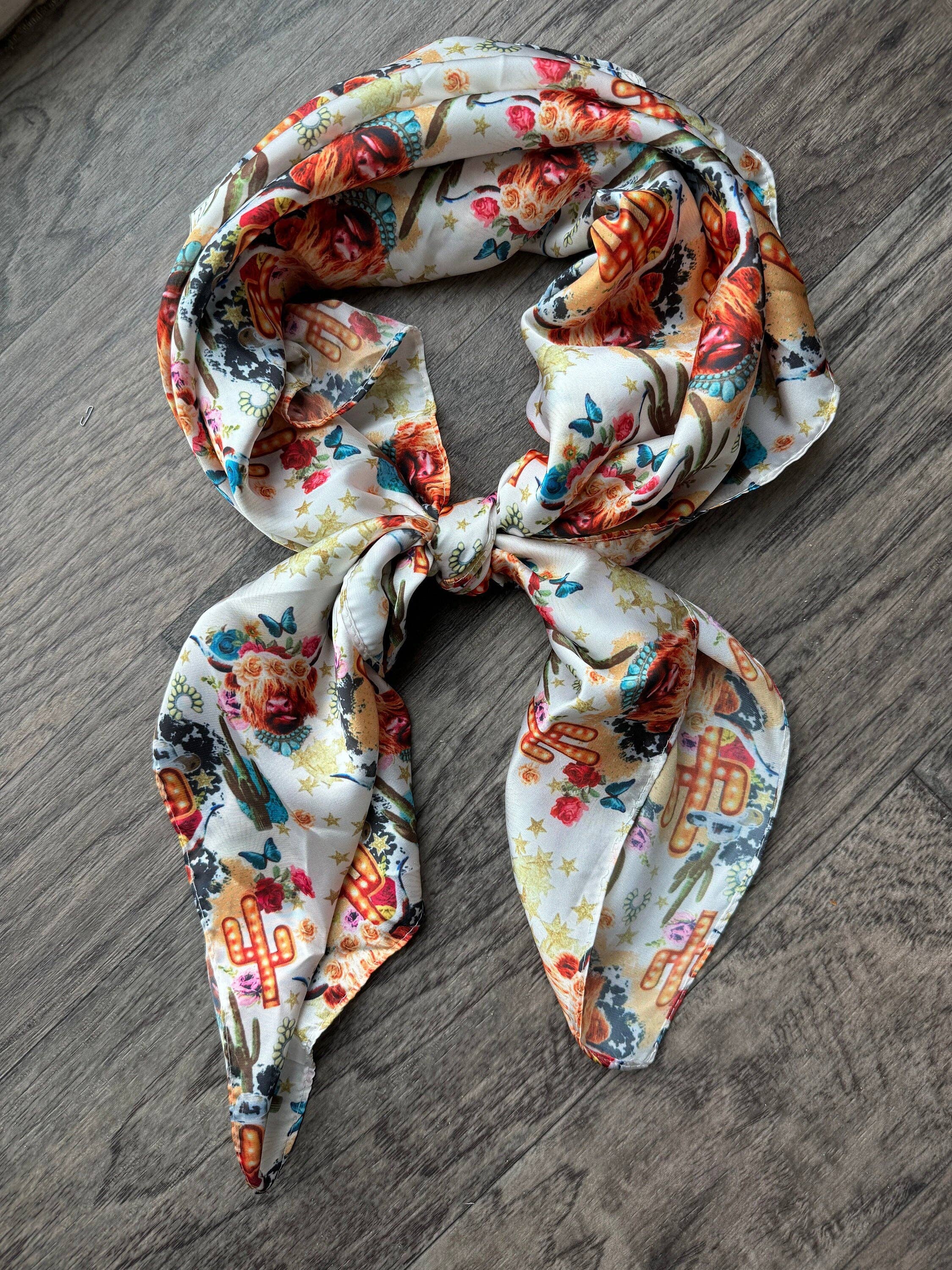 Double B Wild Rags - Wholesale Scarf - Women's - WILD RAG SCARF Boho Cactus Highland Cow Cowboy Cowgirl Western Neck Scarf Bandanna2
