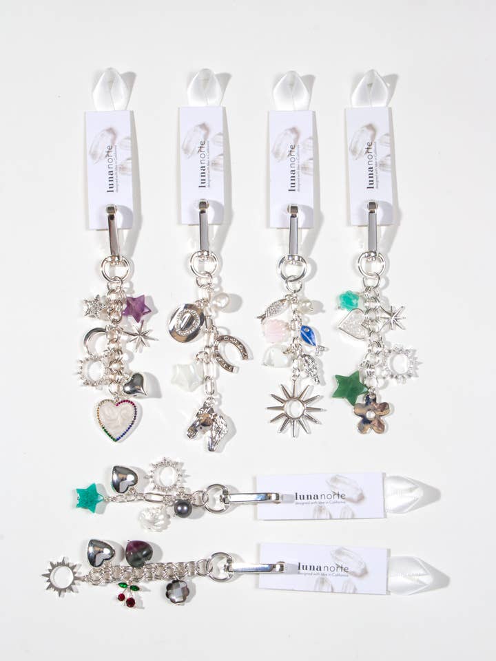 Pack pré-sélectionné de 6 charms argentés pour sac — Vente d'échantillons Printemps pour la vente par Luna Norte