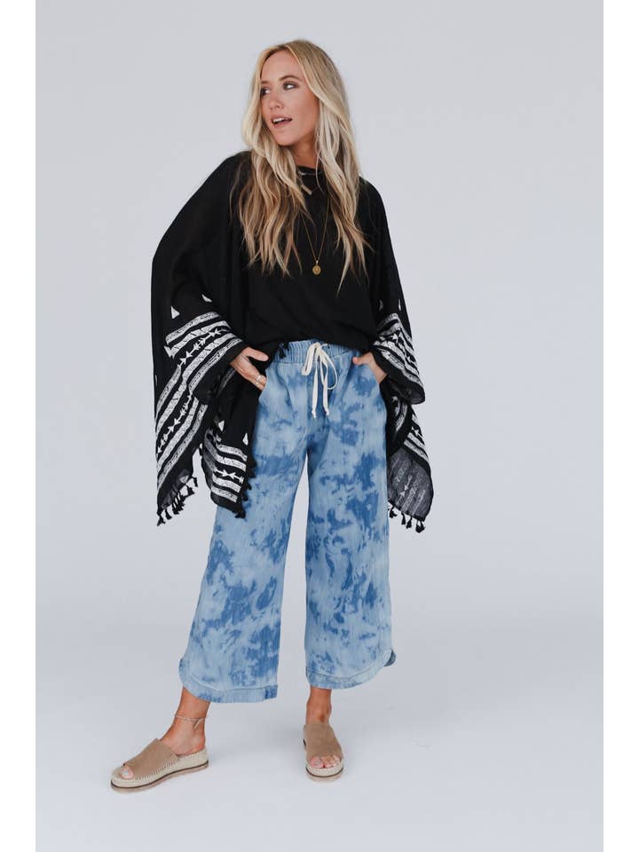 Three Bird Nest - Wholesale Poncho - Women's - Fallon Embroidered Sleeve Tassel Poncho - Black9