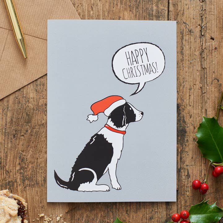 Weihnachtskarte - Springer Spaniel (Schwarz & Weiß) für den Großhandel von Sweet William Designs