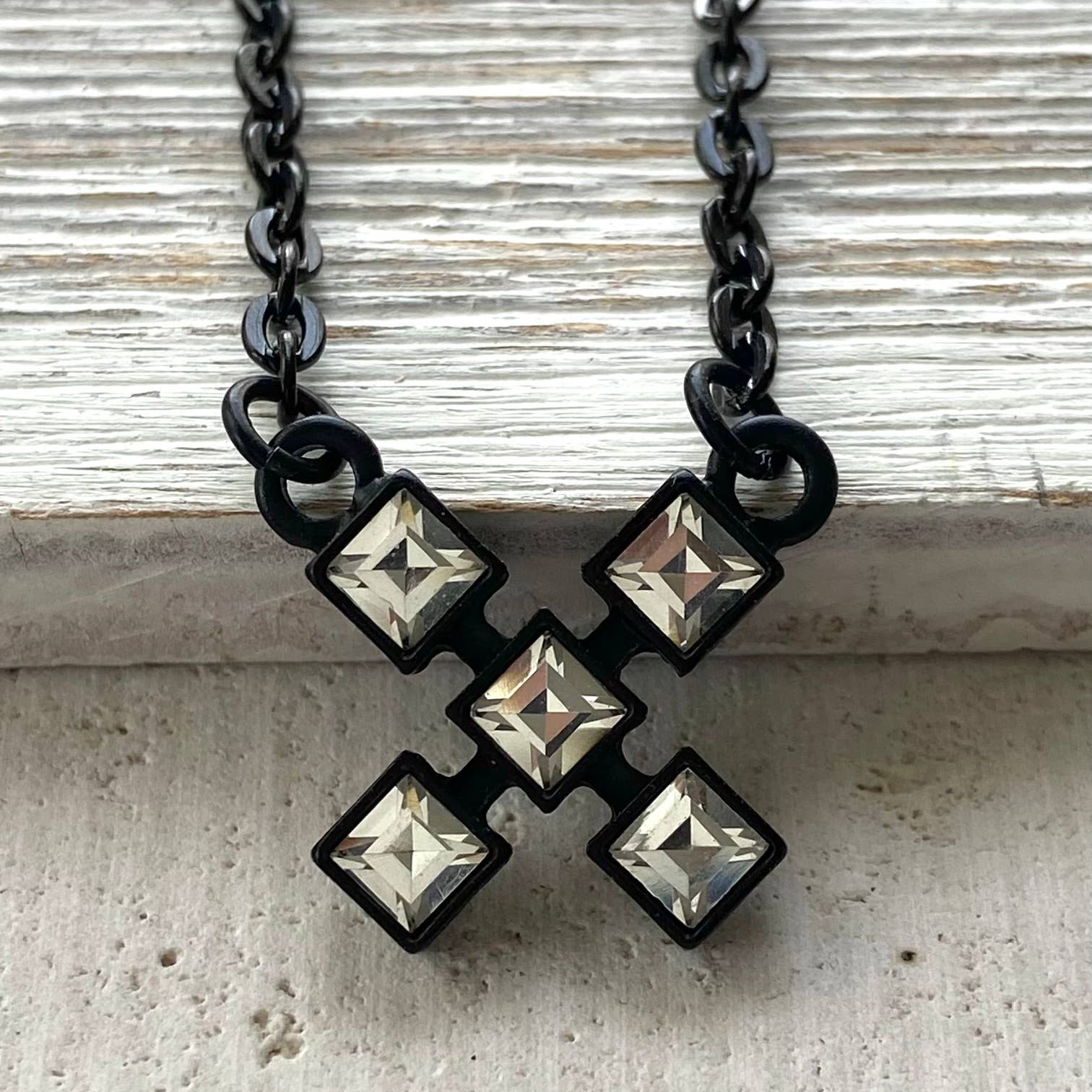 VB&CO Designs Handmade Jewelry - Wholesale Pendant/Charm Necklace - Matte black X kiss crystal necklace 0