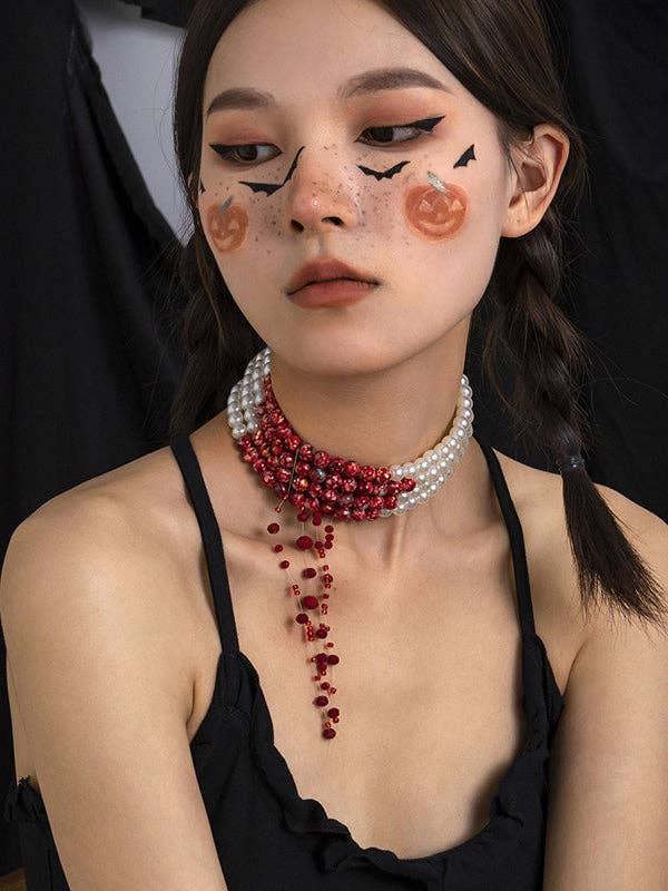 WHITE Original Stylish Beads Tasseled Halloween Necklaces Accessories for wholesale on Faire1