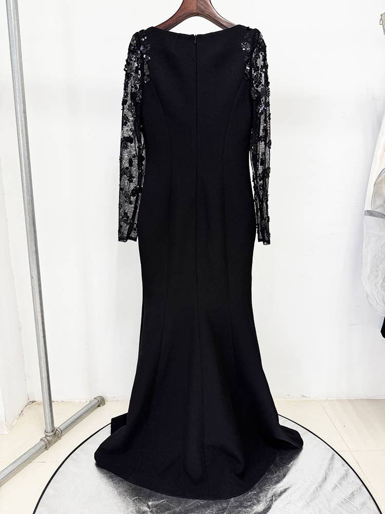 Productseeker - Wholesale Gown - Women's - DR862Y Mesh Patchwork Beaded Rhinestone Long Evening Dress7