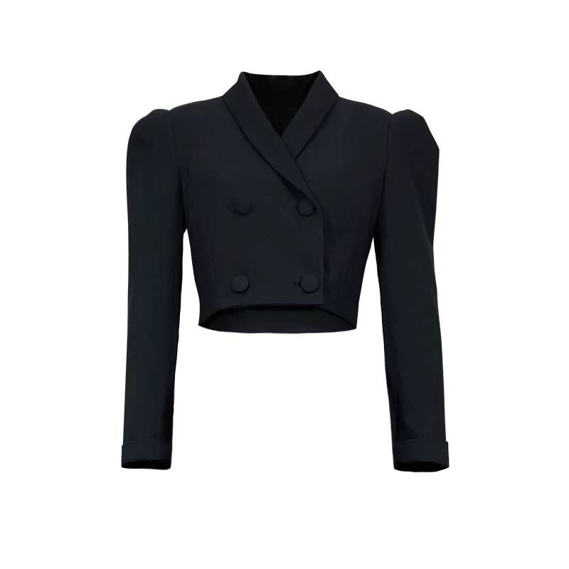 Schwarz Eleganter Damenanzug mit Mesh-Rock, zweiteilig für den Großhandel auf Faire1