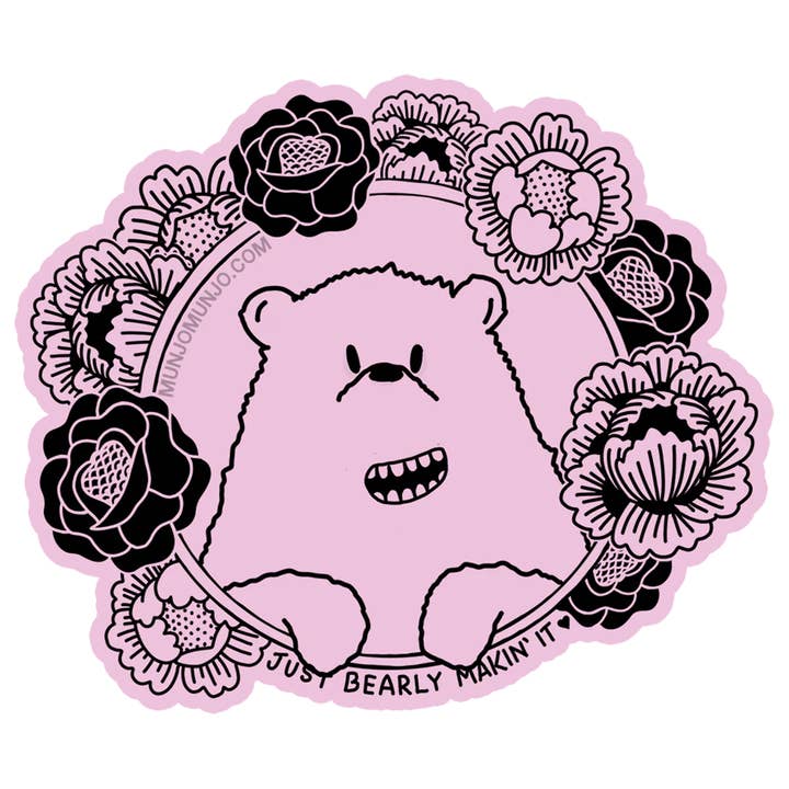 Just Bearly Makin' It Floral Sticker for wholesale by Munjo Munjo