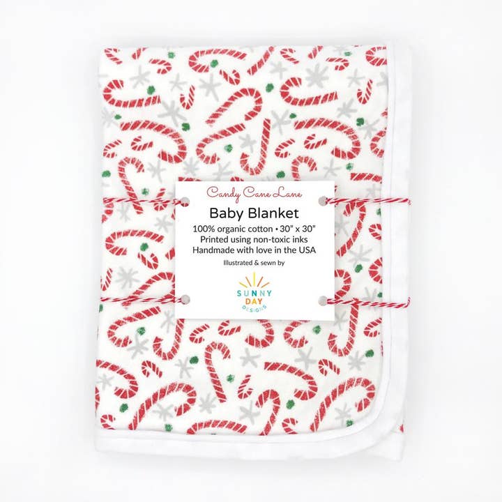 Candy Cane Lane Organic Cotton Baby Blanket for wholesale by Sunny Day Designs