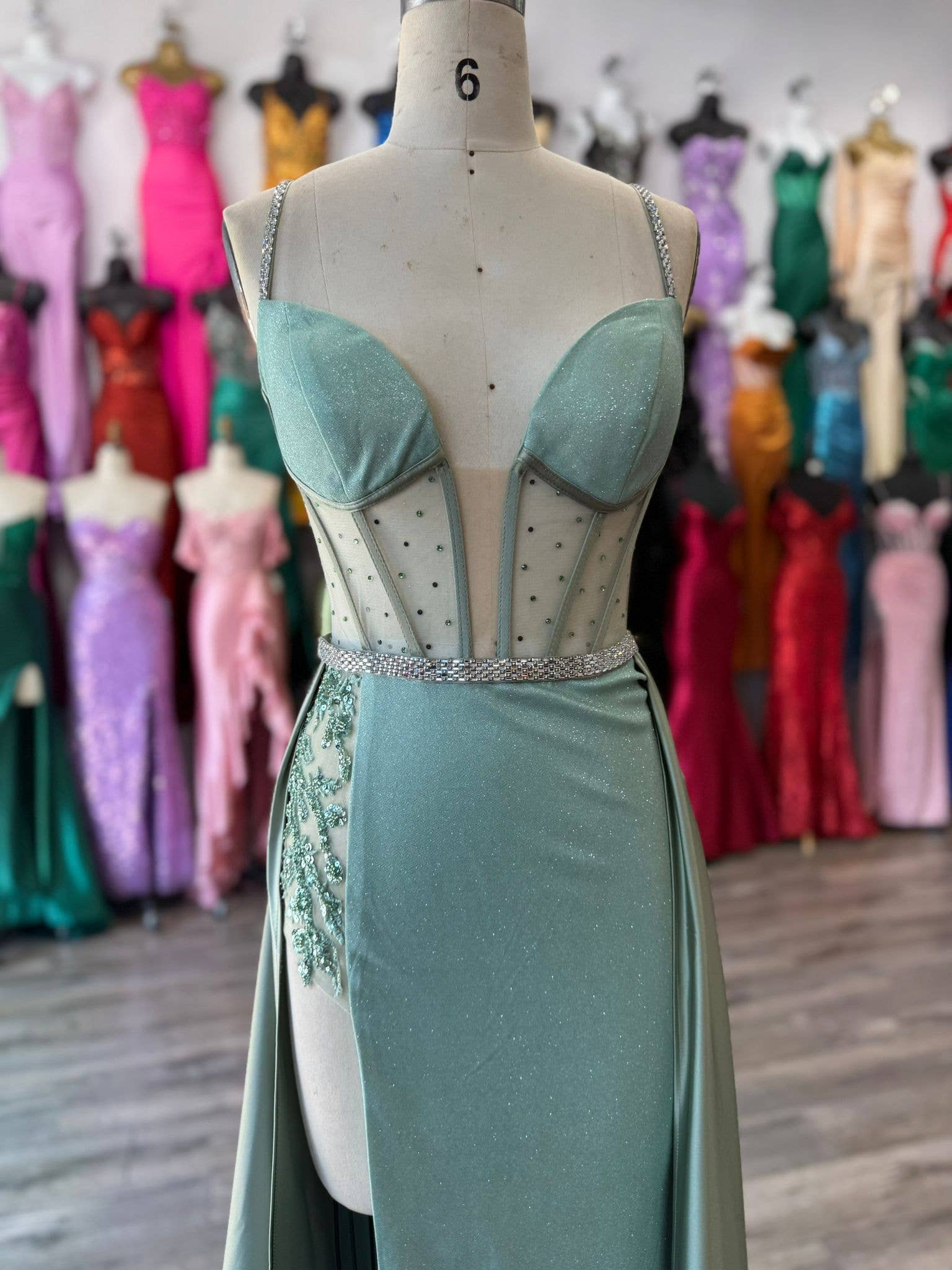 La Veneto - Wholesale Dress - Women's - Spaghetti Strap sweetheart neckline, sheer bodice, scattered18