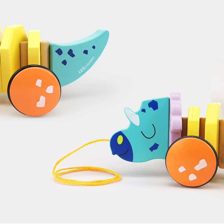 Leo & Friends - Wholesale Wood Toy - Kids - Leo & Friends Pull Along Walking Triceratops Wooden Toy8