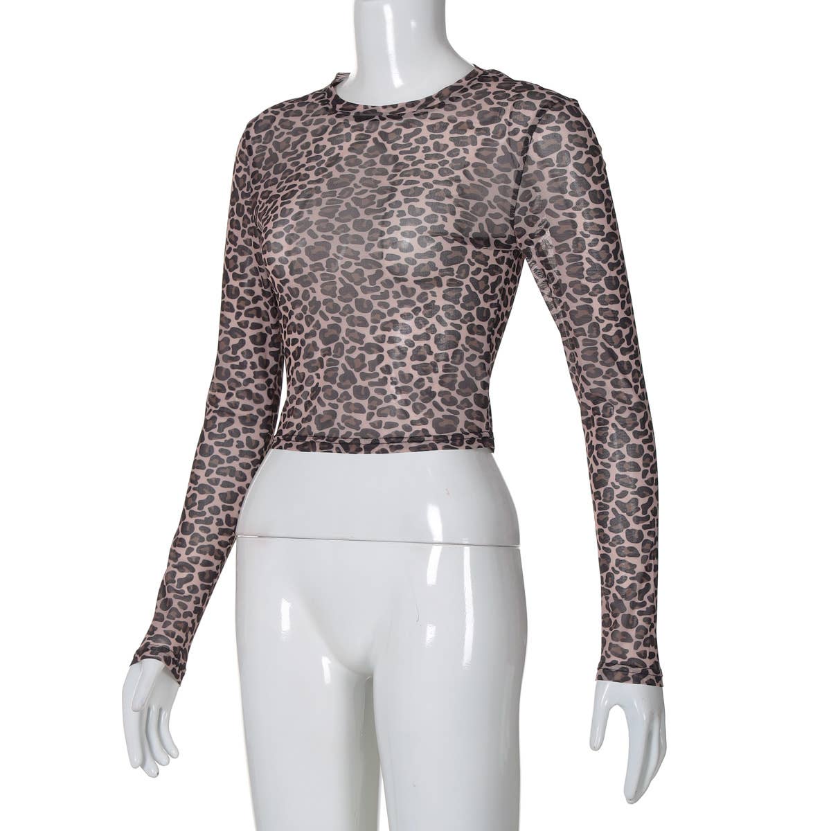 Leopard semi sheer mesh see-through long sleeve Top for wholesale on Faire2