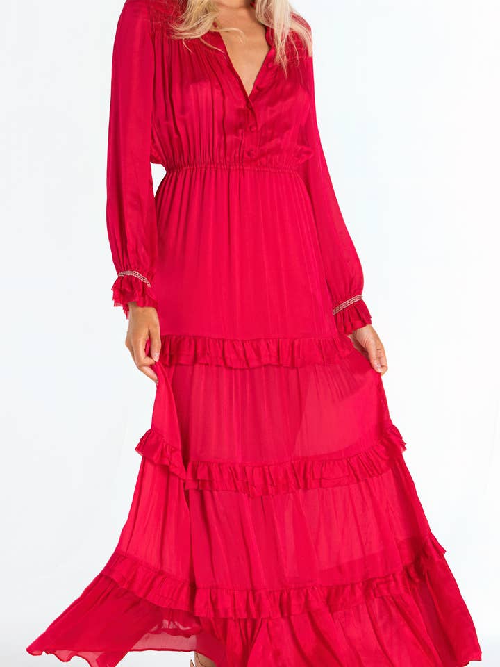 GiGi Rød Lang Silkekjole for engroshandel hos Trisha Paterson Collection