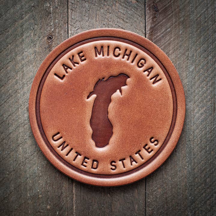 Sugarhouse Leather - Wholesale Coasters - Lake Michigan Silhouette Leather Coaster
