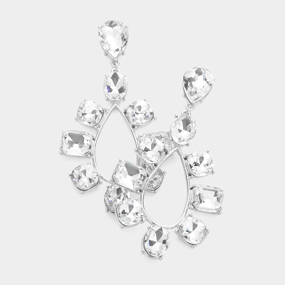 Sensibling Corp. - Wholesale Dangle Earrings - Multi Stone Trimmed Teardrop Dangle Evening Earrings2