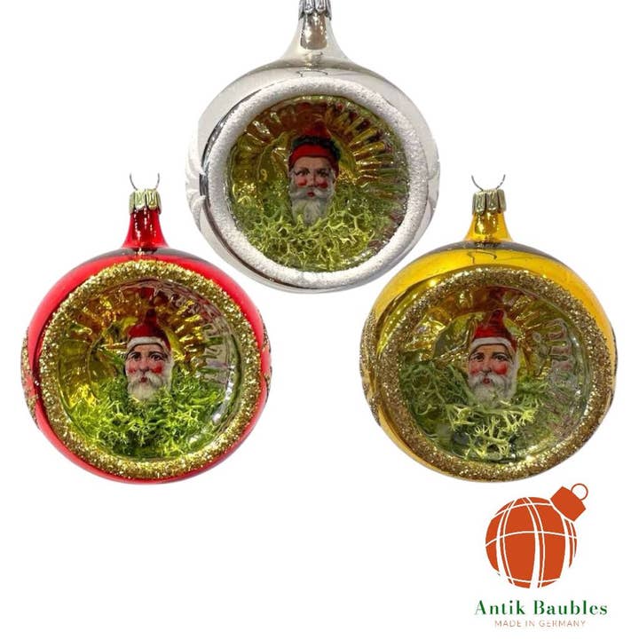 Santa Ephemera Reflector- Set of 3 | 3.25 in - Antik Baubles Christmas Ornament for wholesale by Timothy De Clue Collection
