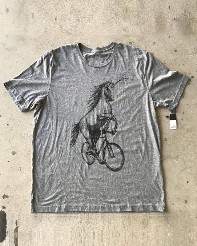 Dark Cycle Clothing - Wholesale Screen Printed T-Shirt - Unisex - Unicorn on A Bicycle Men's/Unisex Shirt2