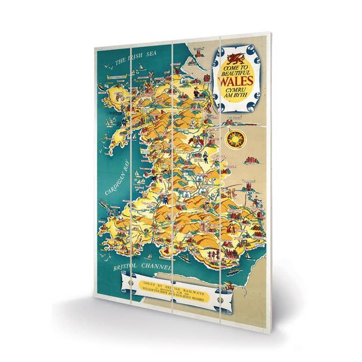 Arte de pared de madera con mapa vintage de Gales para venta al por mayor de The Art Group