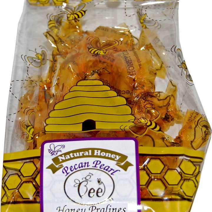 12-2.87 oz Bags of Pecan Pearl Honey Caramels for wholesale by Queen Bee Gardens