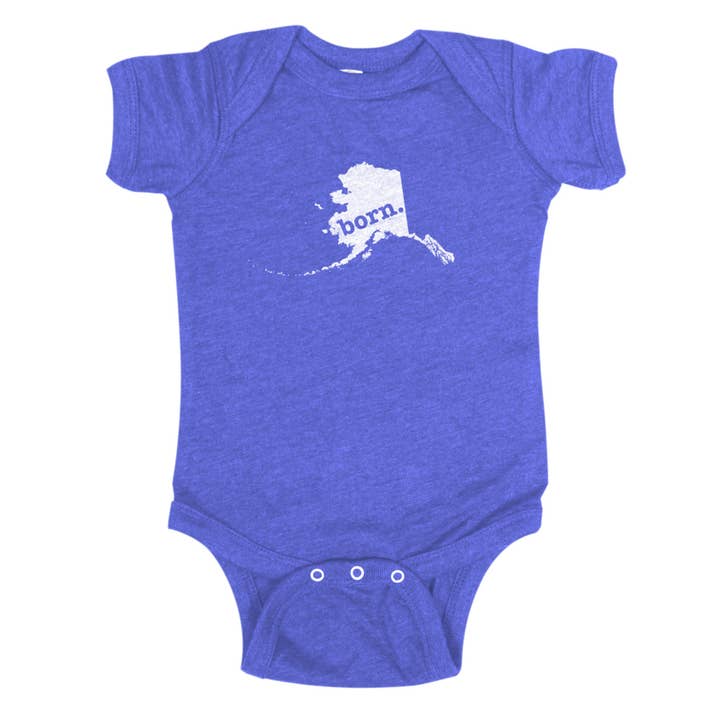 Alaska born. Baby Bodysuit - Alaska for wholesale by Home State Apparel