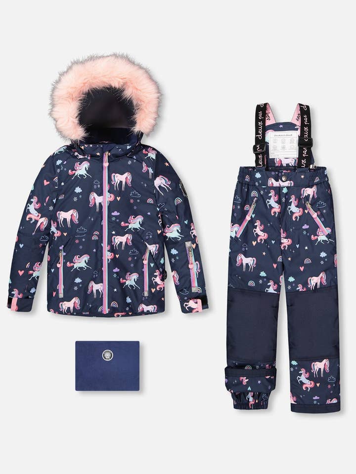 Conjunto de Nieve de Dos Piezas Azul Marino con Estampado de Unicornios para venta al por mayor de Deux par Deux
