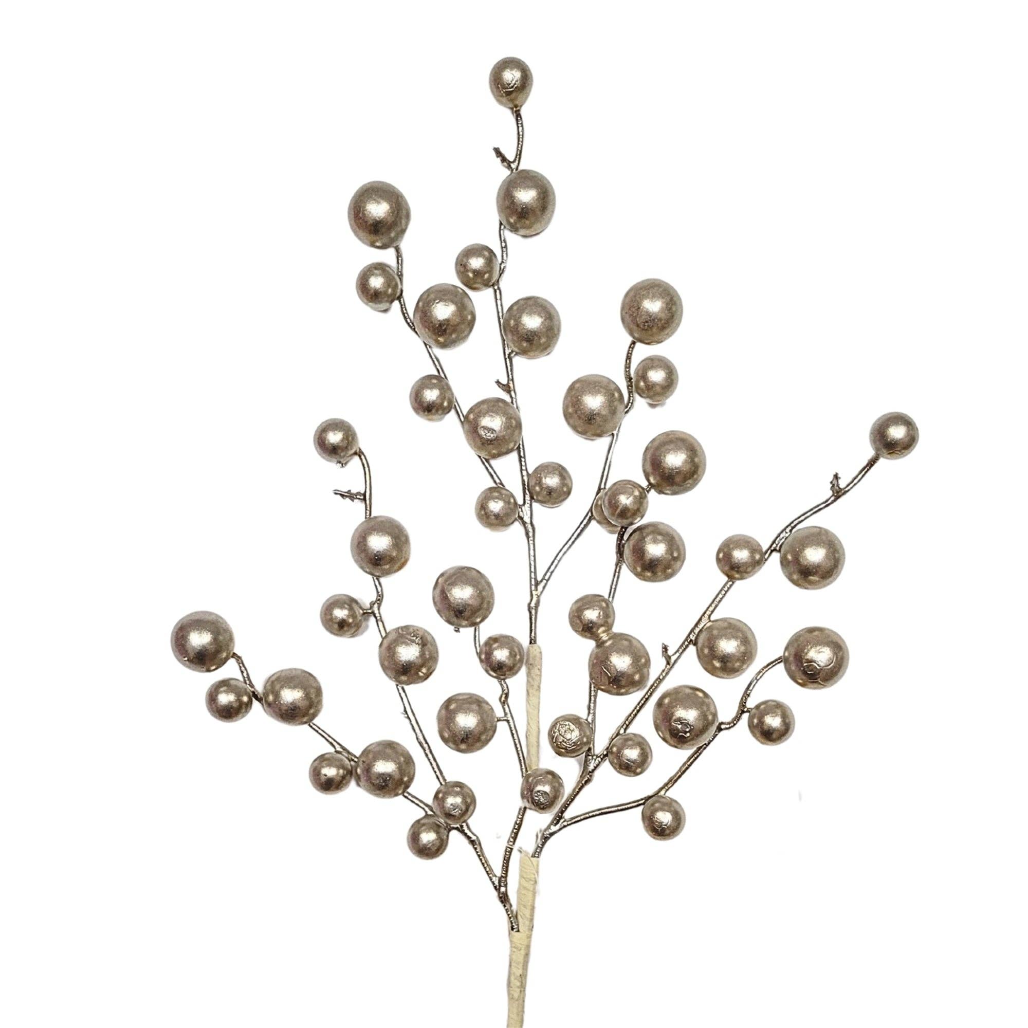 David Christopher's Collection - Wholesale Christmas Decoration - Metallic Christmas Berry Pick - Champagne 17”0