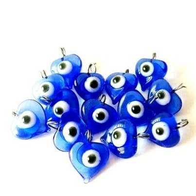 Evil Eye Glass Beads Heart Shape- Safety Pins 50 Pieces for wholesale by Karens Line