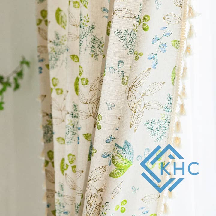 KHC – wholesale Curtain – 100% Cotton Green Floral Eyelet Bohemian 5 Feet Curtain2
