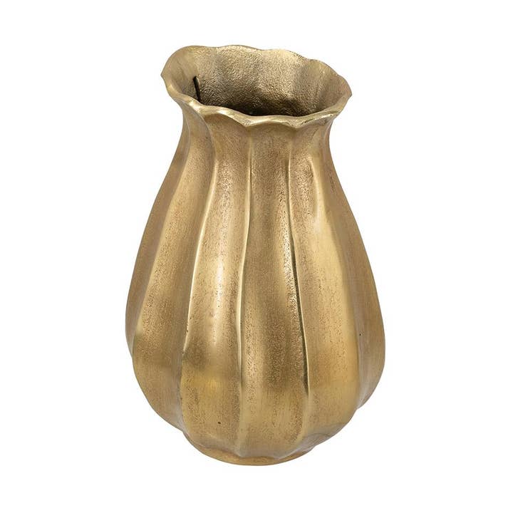 6.5x6x10.5" Scalloped Aluminum Vase w/ Metallic Gold Finish for wholesale by A&B Home Group Inc.