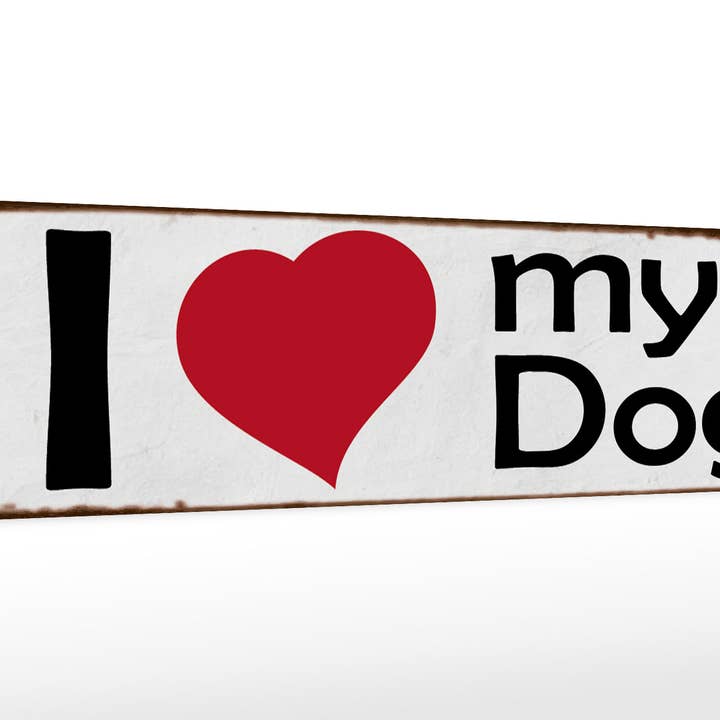 Panneau en bois avec inscription « I love my dog heart dog », 46 x 10 cm, cadeau pour la vente par Femer