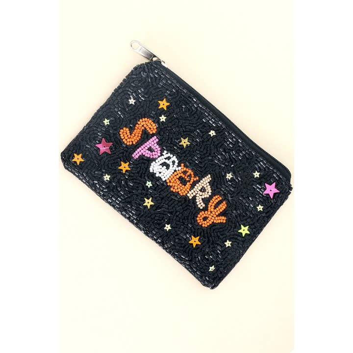 Bk SPOOKY GHOST HALLOWEEN BEADED COIN BAG 13202 for wholesale on Faire1