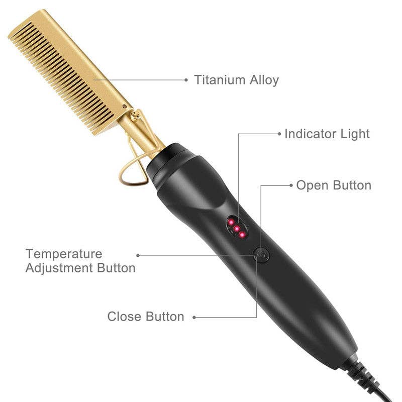 Hair Imports NYC - Wholesale Straightener/Flat Iron - Electric Hot Comb Hair Straightener Brush - Professional Pressing Comb Styling Tool0
