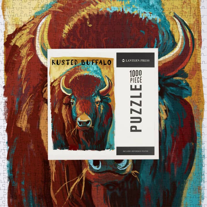 Lantern Press - Wholesale Puzzle - Adult - 1000 PIECE PUZZLE Rusted Buffalo, Bison, Vivid6
