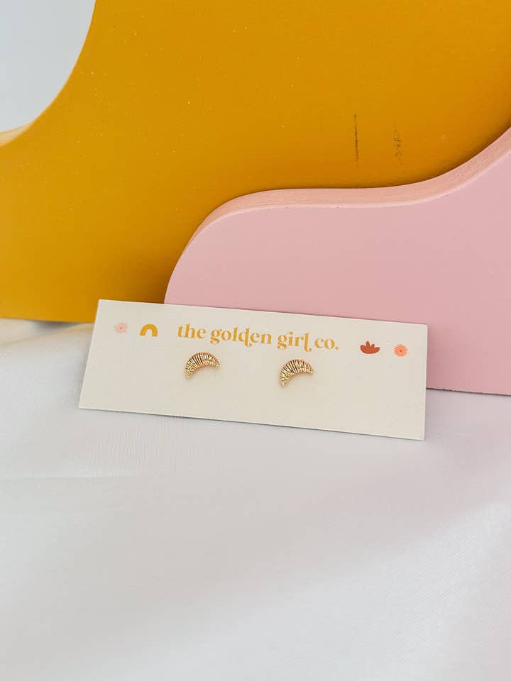 Gold Croissant Studs for wholesale by The Golden Girl Co.
