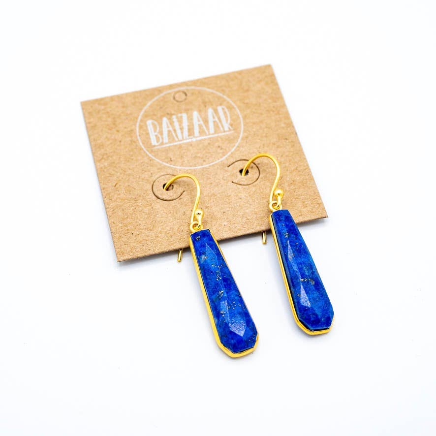 Baizaar - Wholesale Dangle Earrings - Brass Faceted Teardrop Stone Earrings0