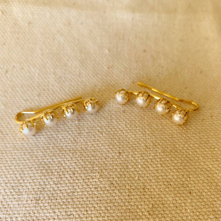 GoldFi - Wholesale Ear Jackets/Climbers - 18k Gold Filled Pearl Ear Climber Style Earrings1