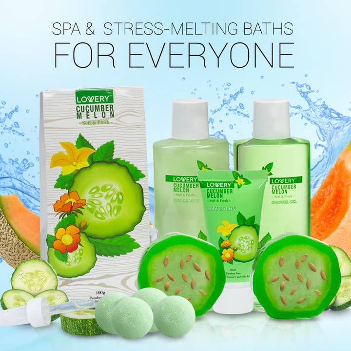 Lovery – wholesale Bath & body set – Home Spa Gift Set - Aromatherapy Cucumber Melon Kit ,12 pc4