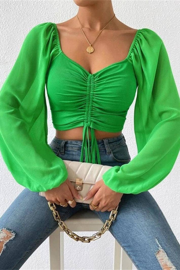 safistyle - Wholesale Blouse - Women's - Ruched Long Sleeve Crop Top9
