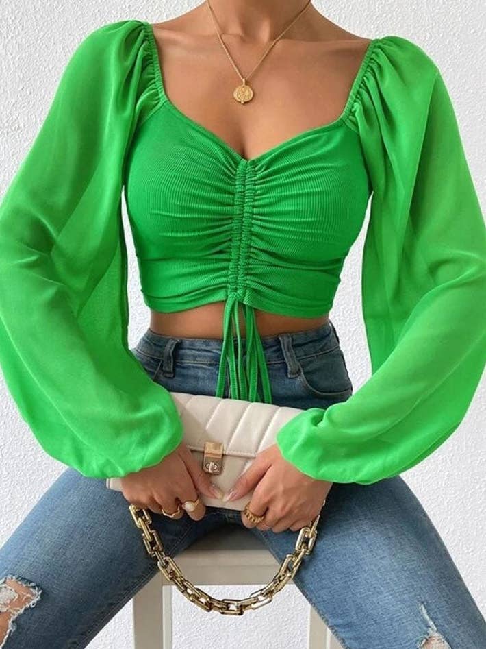 safistyle - Wholesale Blouse - Women's - Ruched Long Sleeve Crop Top9