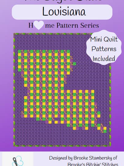 Modèle de courtepointe pixélisée de Louisiane en version papier pour la vente par Brooke’s Bitchin’ Stitches