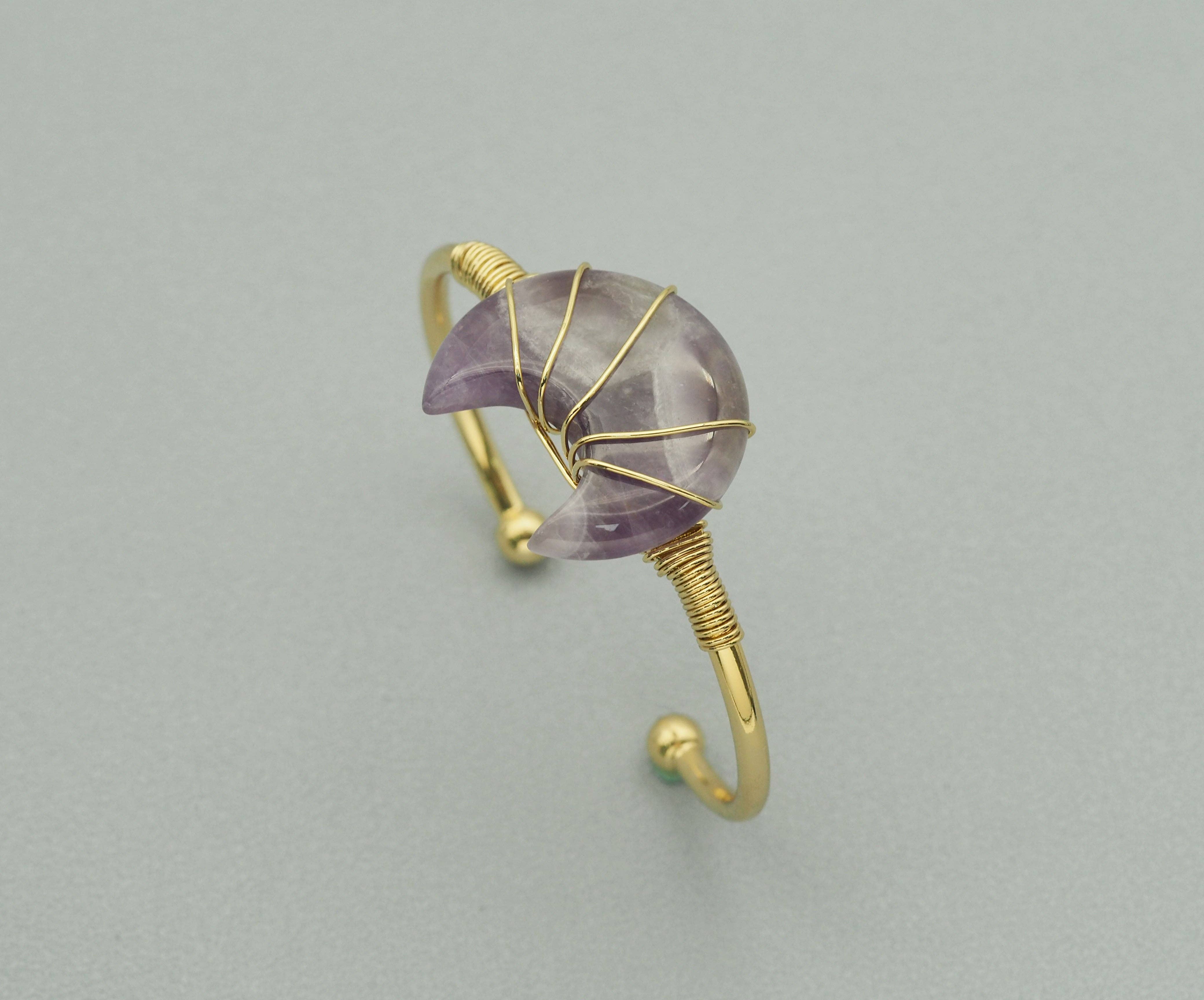 BestBeads&Beyond - Wholesale Cuff Bracelet - Gemstone Moon Shape Wire Trapped Cuff bracelet, sku#LY253