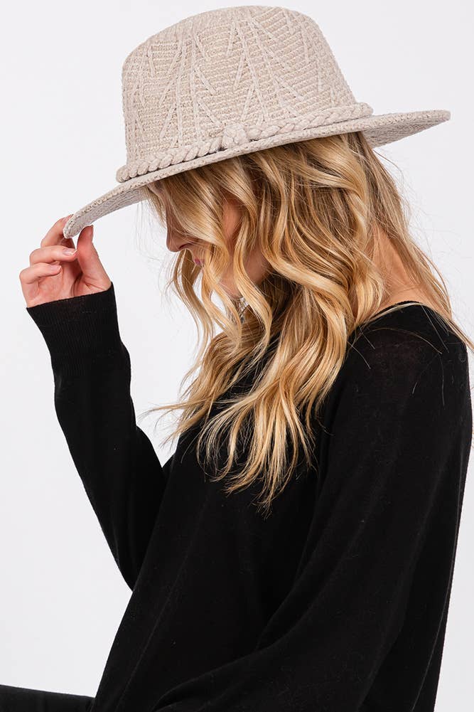Hana - Vente Chapeau en feutre - femme - Fedora d'hiver à motif chenille et bande tressée10