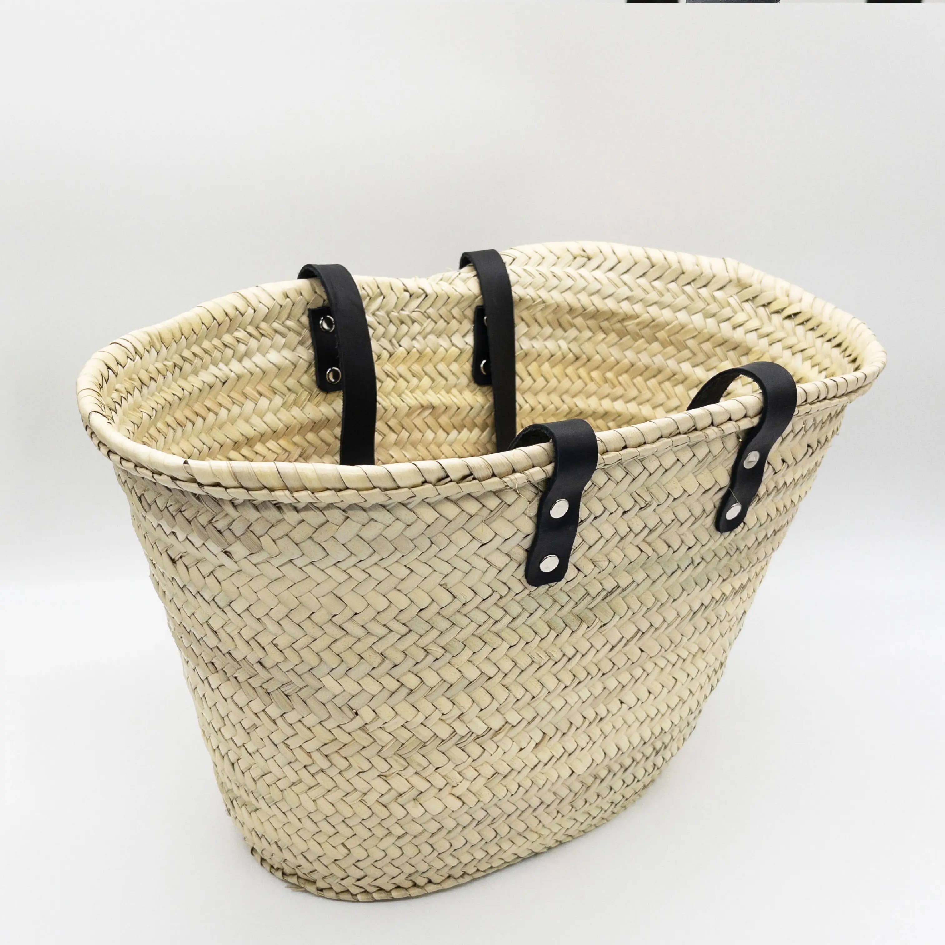 NomadWeave Ltd – wholesale Beach bag –  French Basket Straw Bag with Leather Handles -Market Basket3